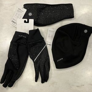 Athleta Winthrop Reflective Headband, Gloves & Softshell Beanie w/ Ponytail Hole